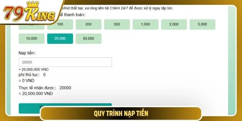 Các bước thực hiện lệnh nạp tiền trên hệ thống